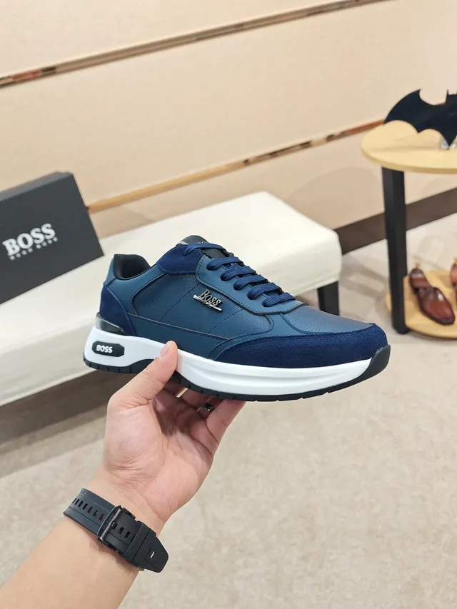 Hugo Boss Navy White Mixed-Material Upper Blue And Color Blocking Sneakers