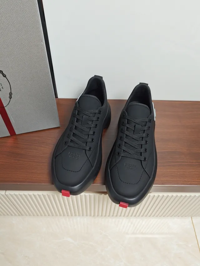 Prada Cloudbust Black Red Platform Sole Seamless Upper Chunky Sneakers