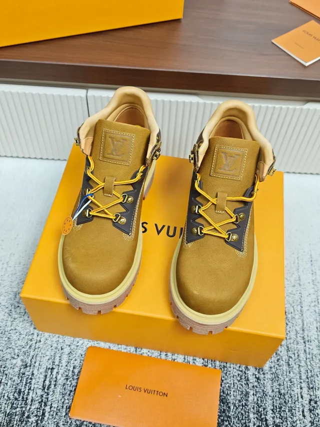Louis Vuitton Tan Suede Monogram Trim Work Boot