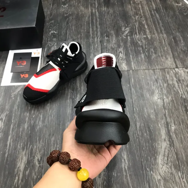 Y-3 Qasa Black Red Knit Upper Midfoot Strap Lifestyle Sneakers