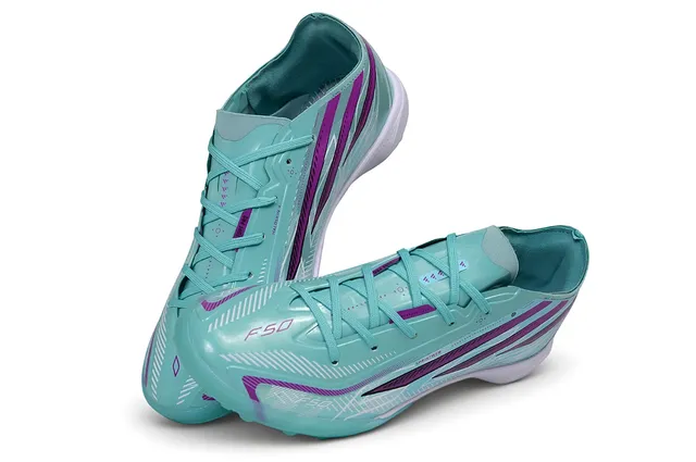 Adidas Blue Purple Iridescent Synthetic Upper Triple-Stripe Overlay Artificial-Grass Soccer Shoes