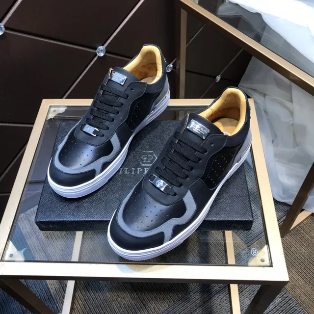 Philipp Plein Black and Gray Perforated Low-Top Lifestyle Sneakers