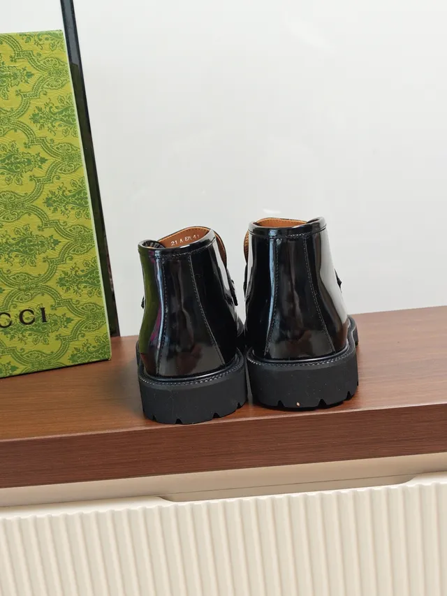 Gucci Horsebit 1955 Black Patent Leather Slip-On Ankle Boot