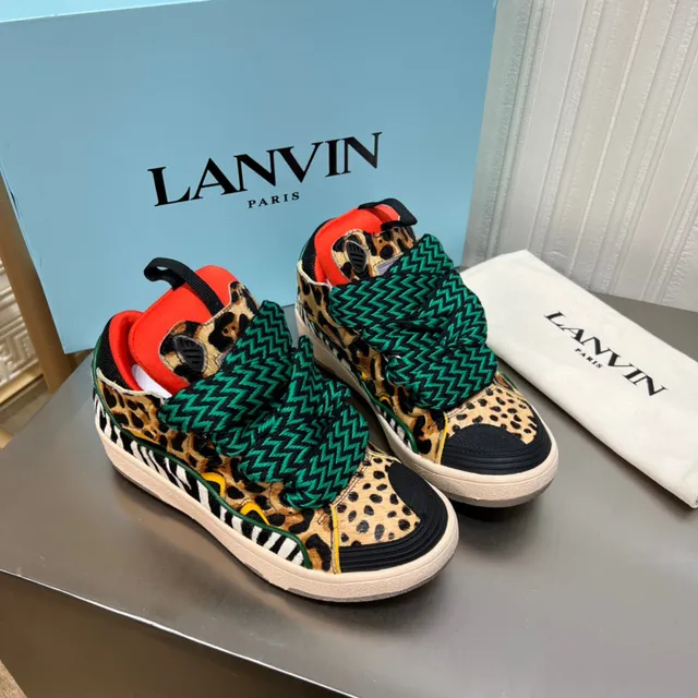 Lanvin Animal Print Zigzag Strap Platform Lifestyle Sneaker