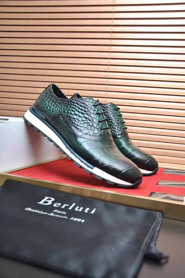 Berluti Green Crocodile-Embossed Cap-Toe Derby Shoes