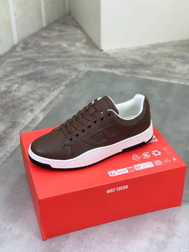 Diesel Brown Pebbled Leather Lifestyle Sneakers
