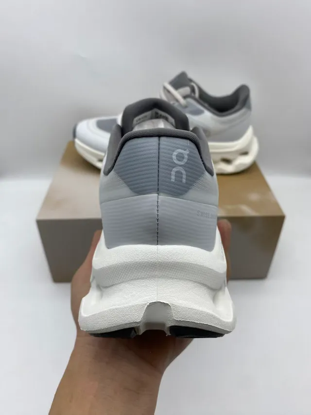 On Beige Gray Sculpted Open-Cell Midsole Mesh And Synthetic Overlay Upper Running Shoes