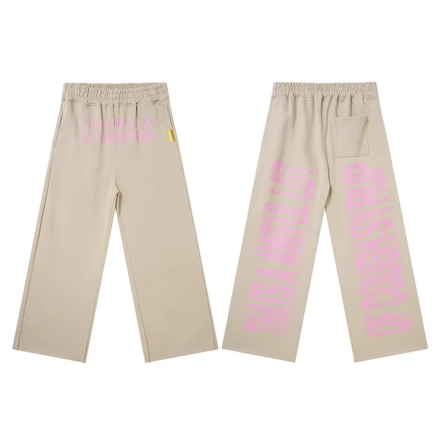 Dusty Pink and Beige Wide-Leg Elastic-Waist Screen-Printed Sweatpants