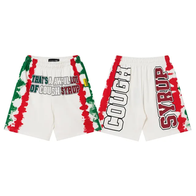 Multicolor Tie-Dye Side Panels Bold Vertical And Horizontal Text Graphics Shorts