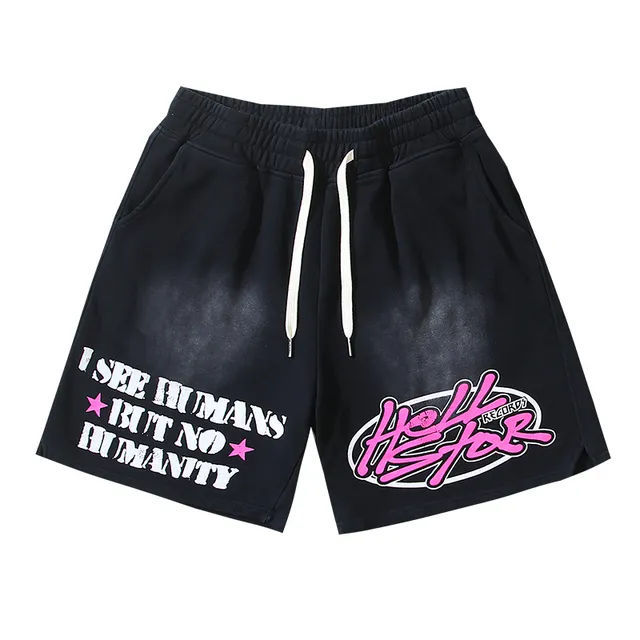 Hellstar Graphic Print Black and Pink Oversized T-Shirt and Shorts Casual Set