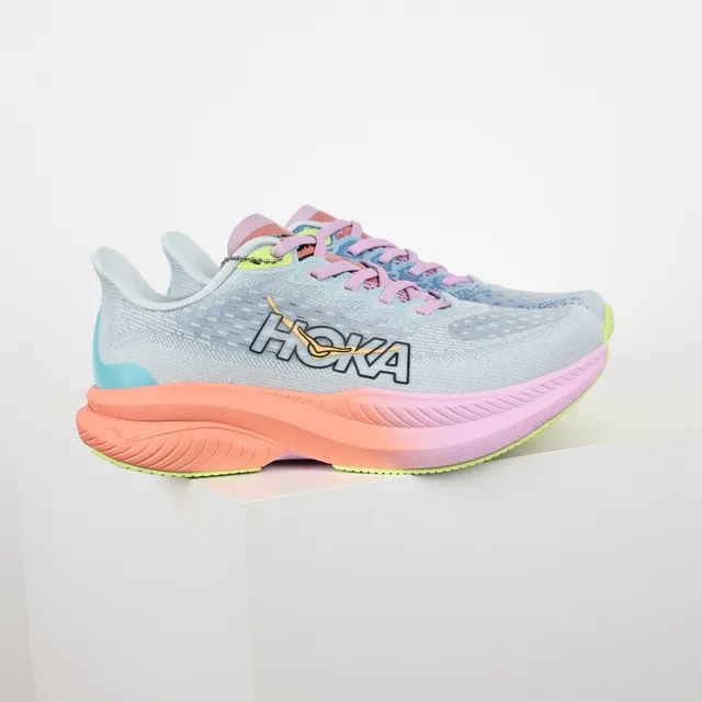 Hoka Blue Pink Engineered Knit Upper Gradient Midsole Running Shoes
