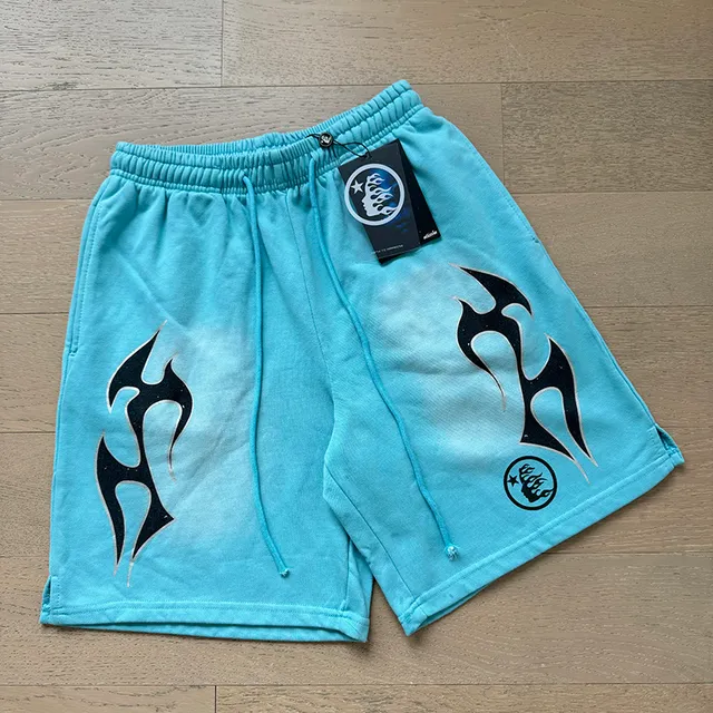 Light Blue Tribal Flame Graphic Shorts