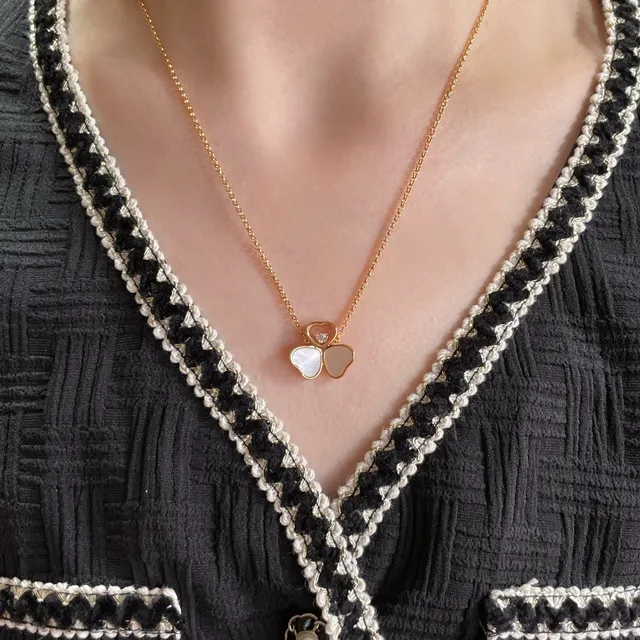 Chopard Happy Hearts Triple Heart Mother-of-Pearl and Diamond Necklace