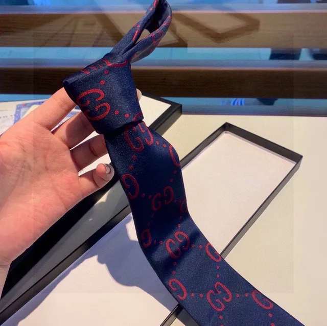 Gucci GG Monogram Navy and Red Necktie