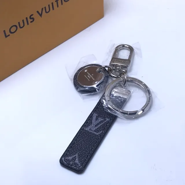 Louis Vuitton Gray Black Monogrammed Leather Strap Metal Disc Charm Phone Accessory