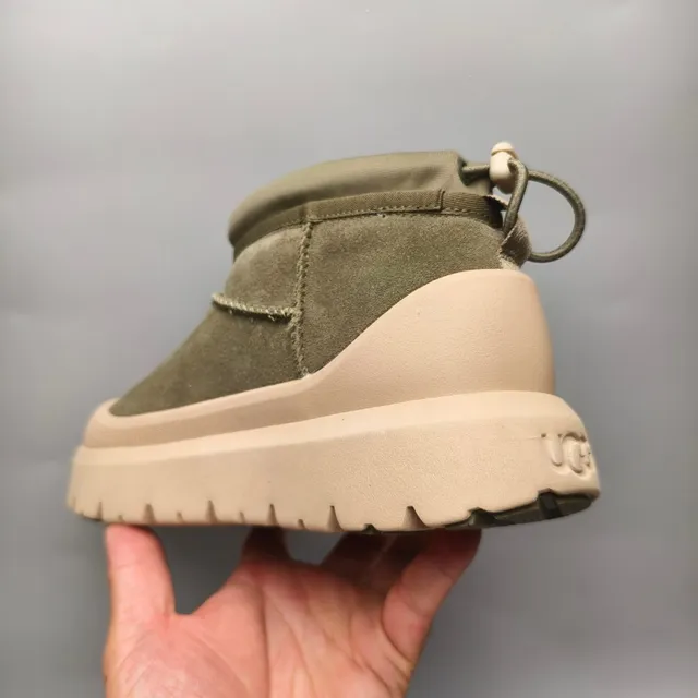 Army Green Beige Olive Suede Upper Platform Sole Snow Boots