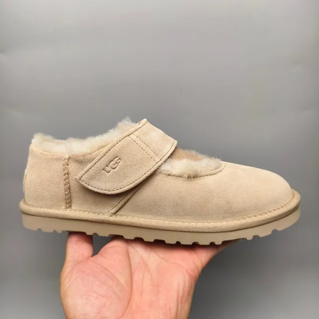 UGG Tasman Beige White Suede Upper Shearling-Lined Mary Jane Shoes