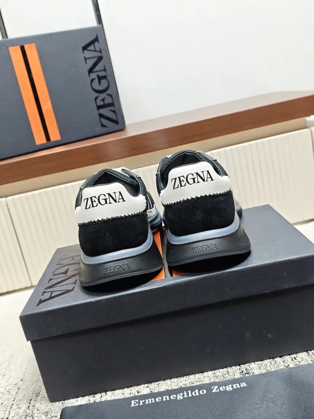 Zegna Black and White Mixed-Material Lifestyle Sneaker