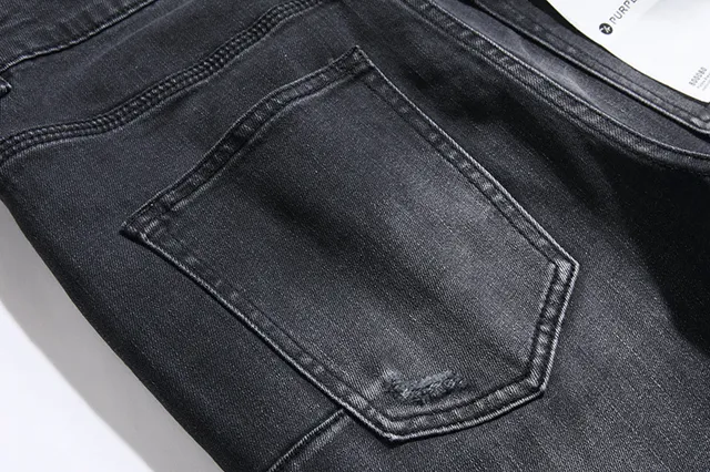 Purple Brand Distressed Slim-Fit Faded Black Jeans