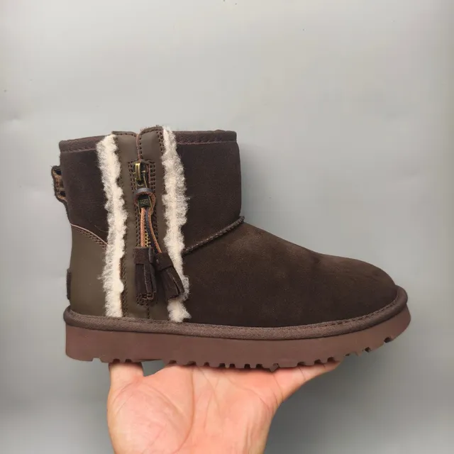 UGG Brown White Suede Upper Shearling-Lined Snow Boots