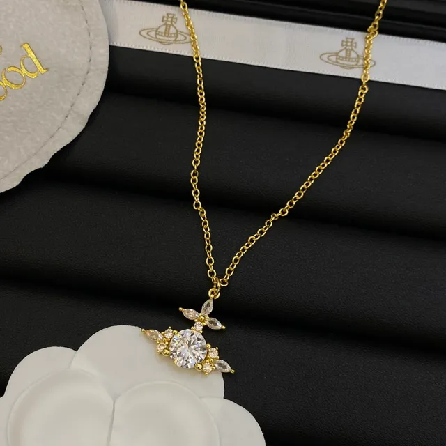 Vivienne Westwood Classic Orb Gold Transparent Chain Pendant Necklace