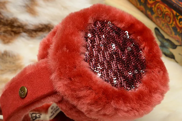 UGG Classic Red Purple Plush Shearling-Lined Rounded Ear Cups Beanie