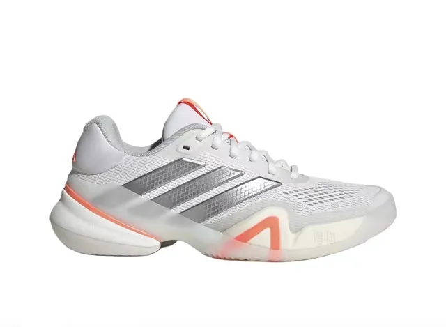 Adidas White Orange Breathable Mesh Upper Metallic Three-Stripe Overlay Sneakers