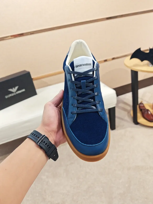 Blue Suede and Leather Low-Top Lace-Up Sneaker