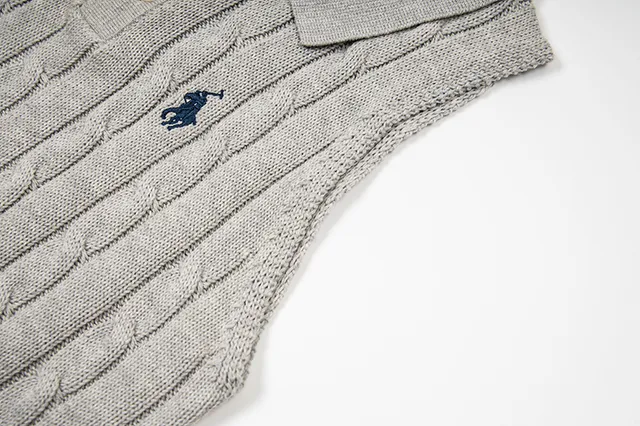 Polo Ralph Lauren Beige Navy Cable-Knit Sleeveless Polo Shirt