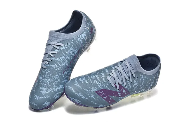 New Balance Gray Purple Low-Cut Knit Upper Asymmetric Lacing Firm-Ground Soccer Shoes