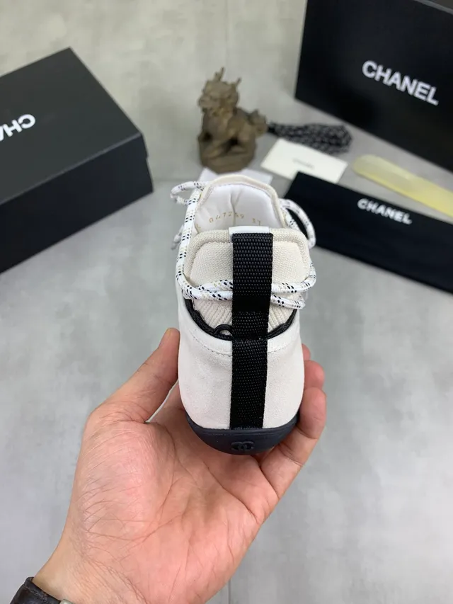 Chanel Beige Black Suede Upper Speckled Rope Laces Lifestyle Sneakers