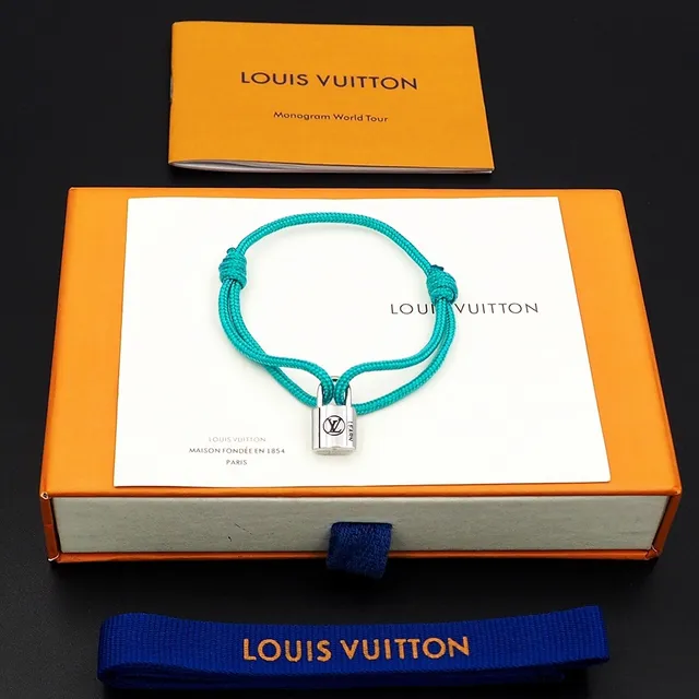 Louis Vuitton Padlock Charm Turquoise Braided Cord Bracelet