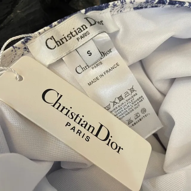 Christian Dior White Blue Toile-Print High-Cut Swimwear