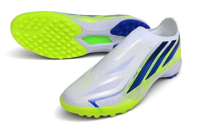 Adidas White Navy Low-Cut Sock-Fit Upper Molded Rubber Studs Turf Soccer Shoes