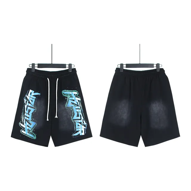 Black Graphic-Print Drawstring Waist Shorts