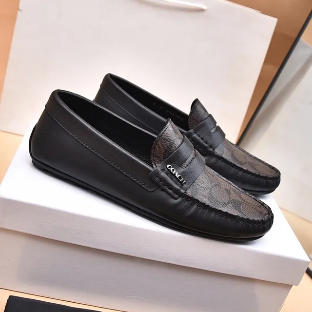 Coach Penny Loafer Black Brown Signature C Monogram Canvas Loafer