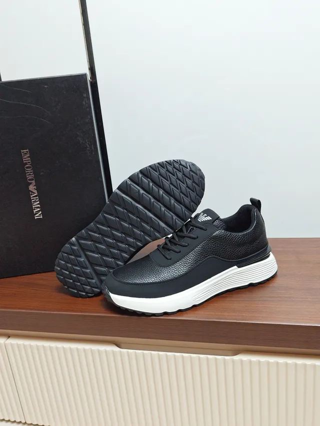 Emporio Armani Black Textured Upper White Midsole Lifestyle Sneaker