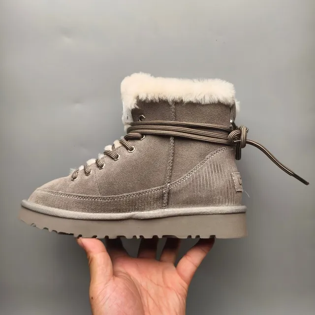 UGG Lace-Up Shearling-Lined Gray Suede Snow Boots