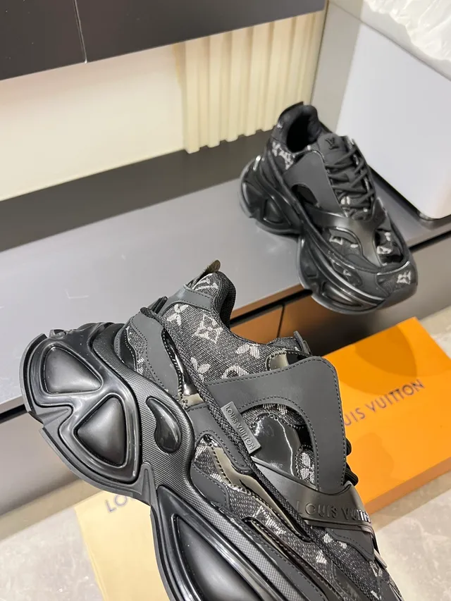 Louis Vuitton LV Trainer Black White Monogrammed Canvas Sculpted Sole Chunky Sneakers