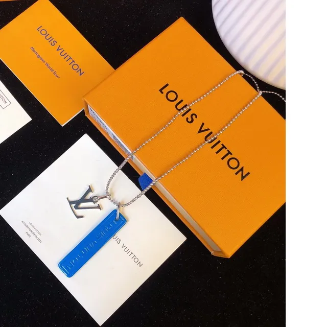 Louis Vuitton Tag Necklace Blue Resin Pendant Necklaces