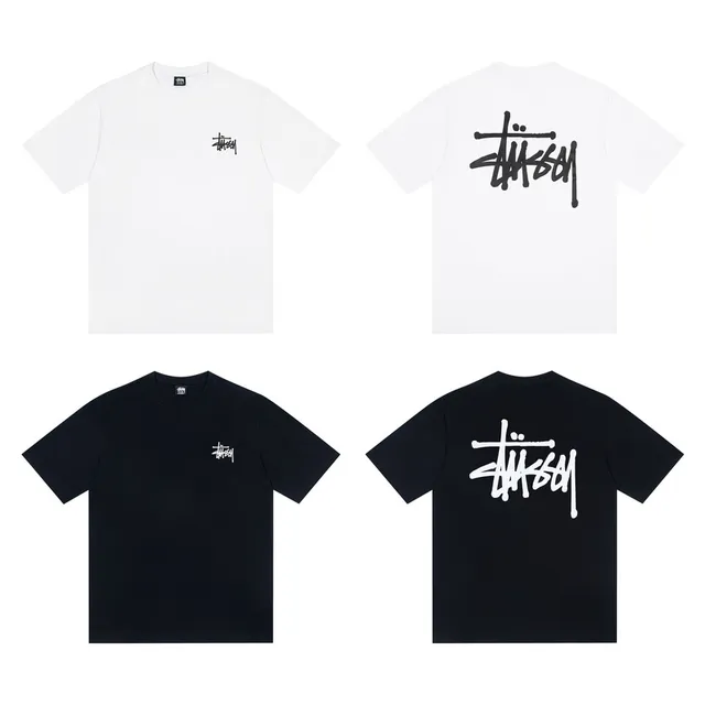 Stussy Stock Logo White and Black T-Shirt