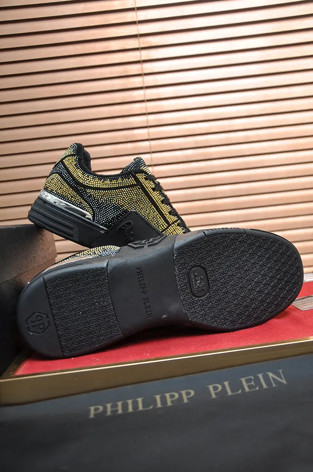 Philipp Plein Black Gold Crystal-Embellished Platform Sole Lifestyle Sneakers
