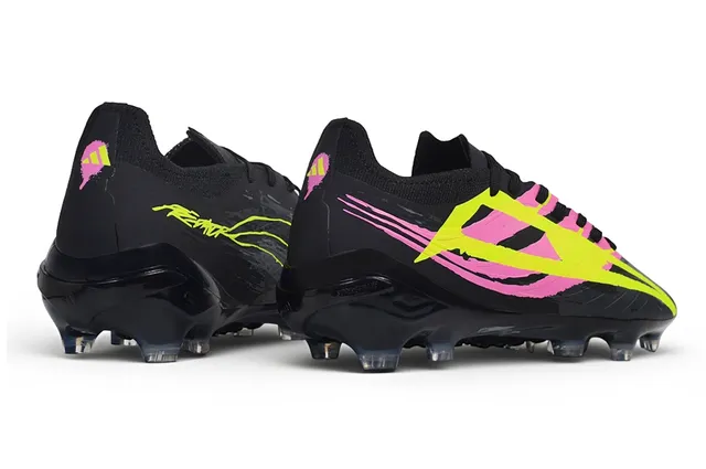 Puma Black Pink Molded Synthetic Upper Asymmetrical Neon Graphic Overlay Firm-Ground Soccer Shoes