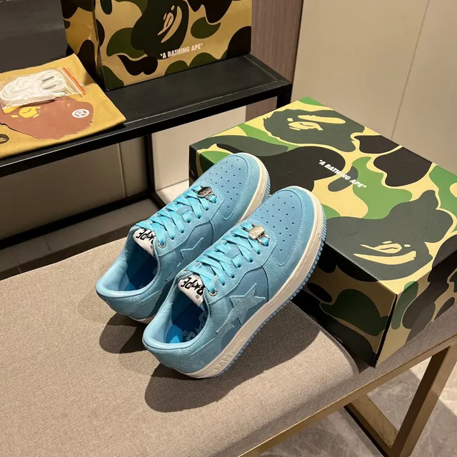 A Bathing Ape Blue White Suede Upper Star Logo Detail Lifestyle Sneakers