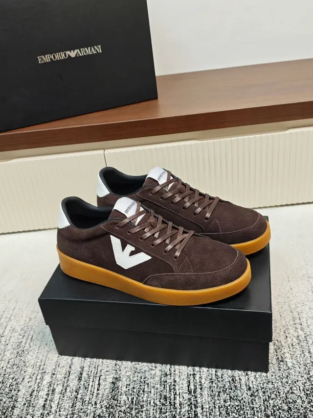 Emporio Armani Brown Suede White Logo Gum Sole Lifestyle Sneaker
