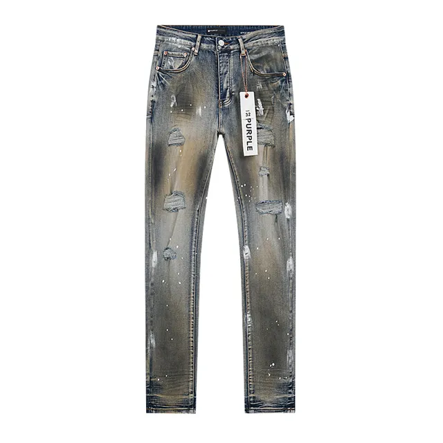 Purple Brand Distressed Paint-Splattered Bleach-Wash Slim-Fit Jeans