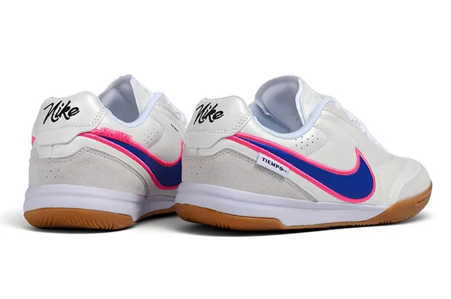 Nike Tiempo White Blue Low-Top Synthetic Leather Upper Indoor Soccer Shoes