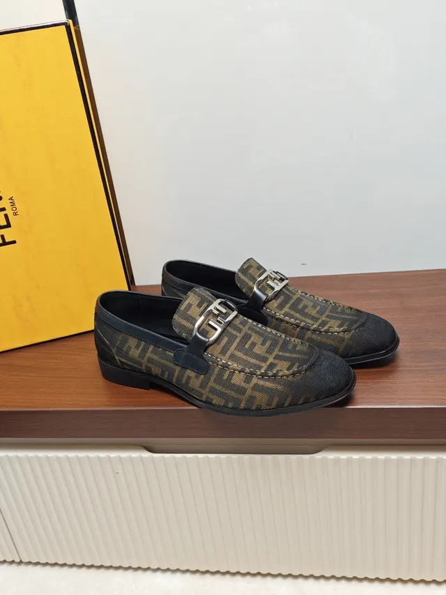 Fendi FF Logo Loafer Brown and Tan Monogram Loafers