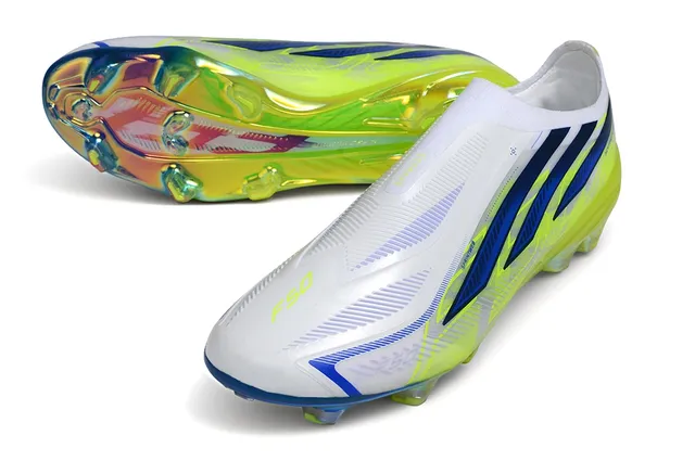 Adidas Yellow Blue Low-Cut Sock-Fit Upper Iridescent Transparent Outsole Firm-Ground Soccer Shoes