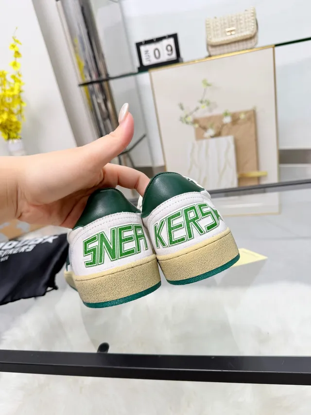 Golden Goose Ball Star White and Green Lifestyle Sneakers